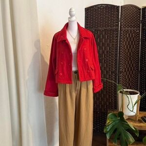 Ann Taylor LOFT Vintage Double Breasted Trench Coat Red Cropped Cut Size Small